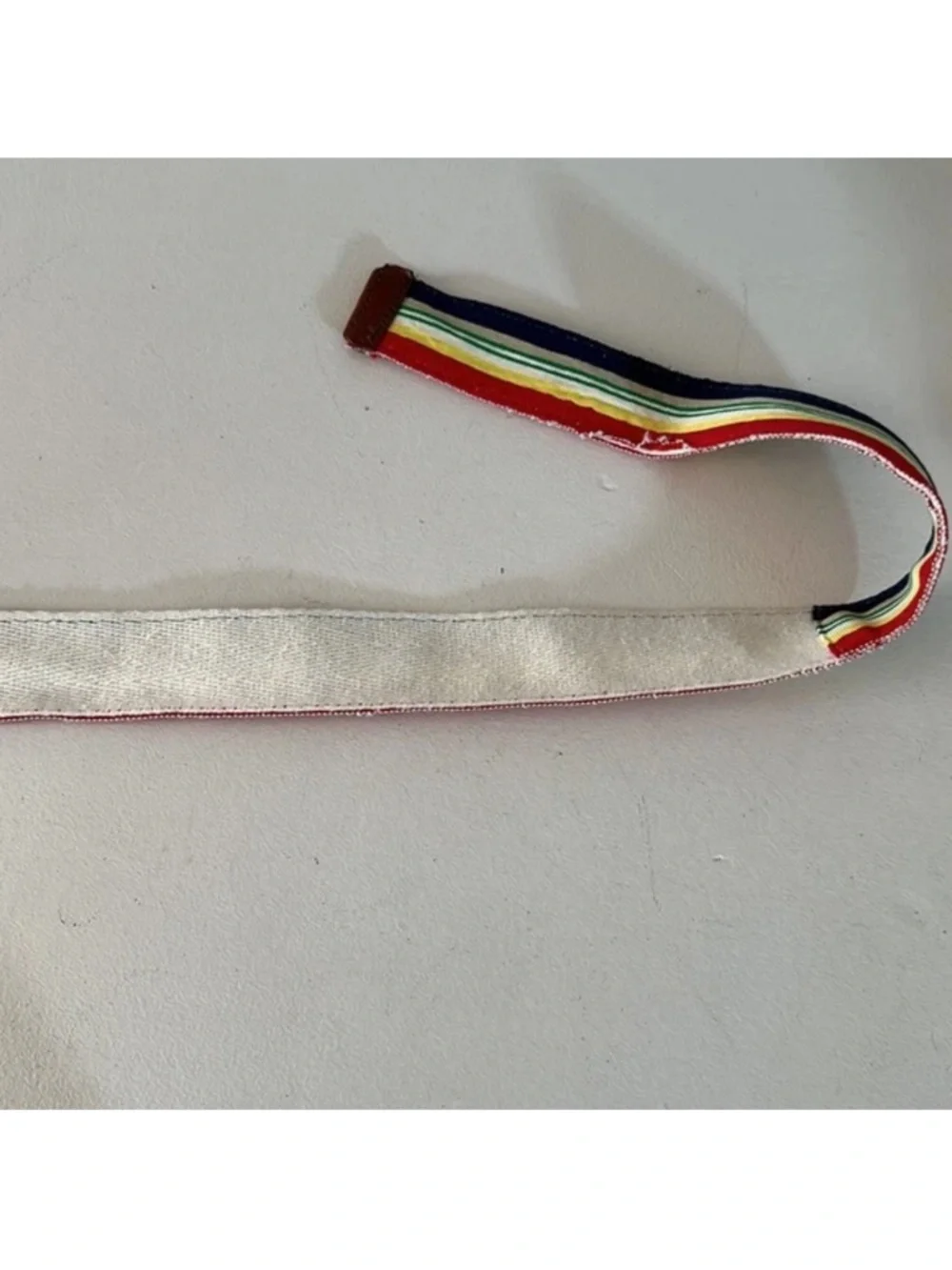 PREPPY VINTAGE 1980s LADIES WOVEN RIBBON BELT Brass O RING RED BLUE STRIPE 36